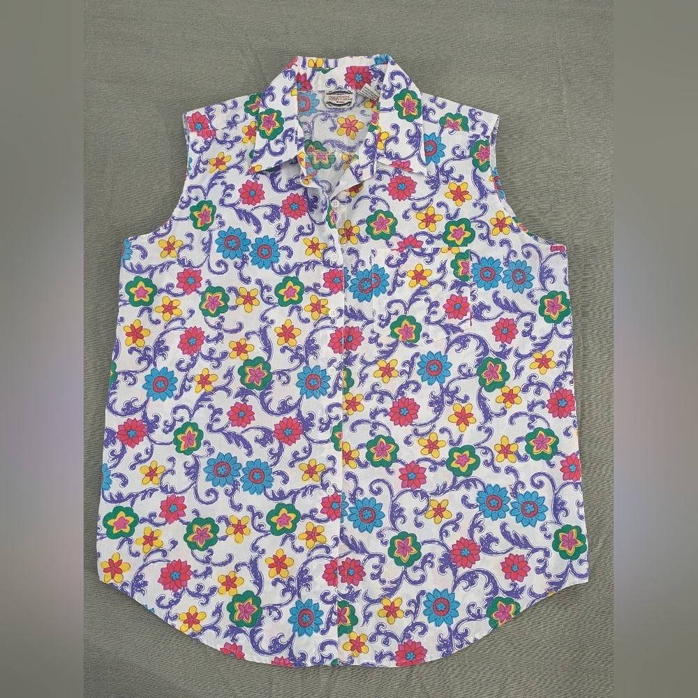 VTG  Multicolored Floral Sleeveless Women's Top Blouse By Separate Issues 18W
